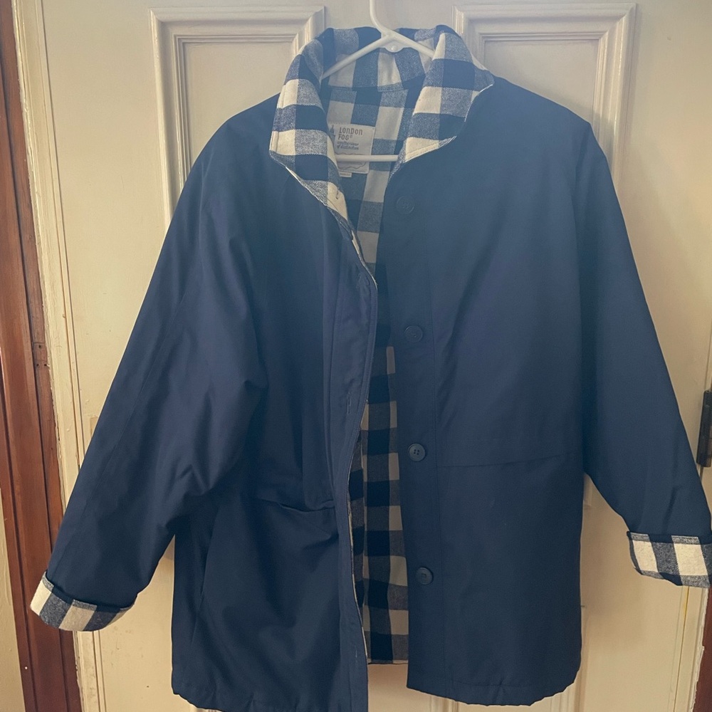 London Fog Navy Chore Plaid Lining